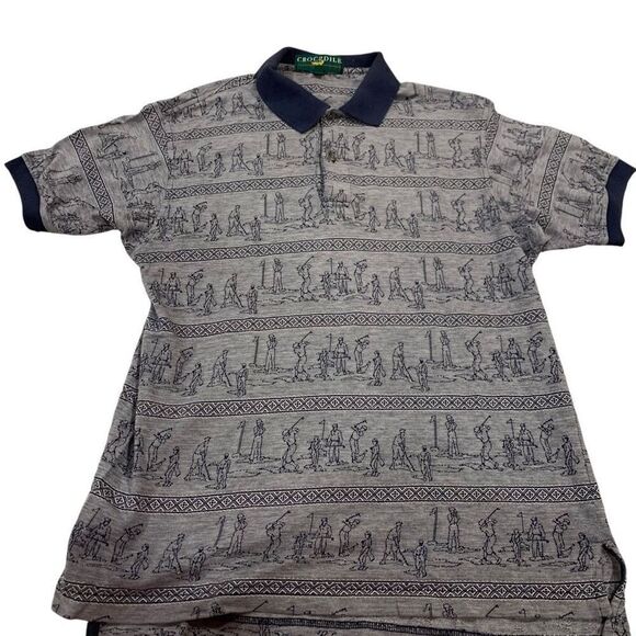 Crocodile Men’s Polo Shirt Golf Swings Graphic Design Grey Black Men’s Large - Picture 1 of 5